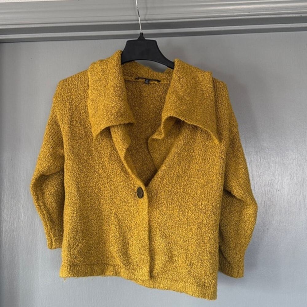 Gold Acrylic/Wool Blend Women's Cardigan Sweater Shawl Collar Button S Petite